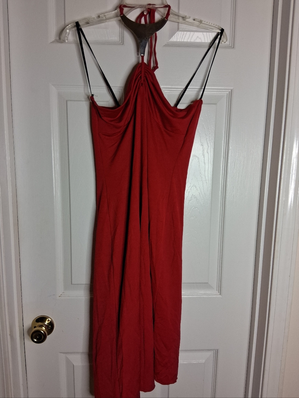 Vintage Hot Kiss Red Halter Disco Form Fitting Dress Size Med